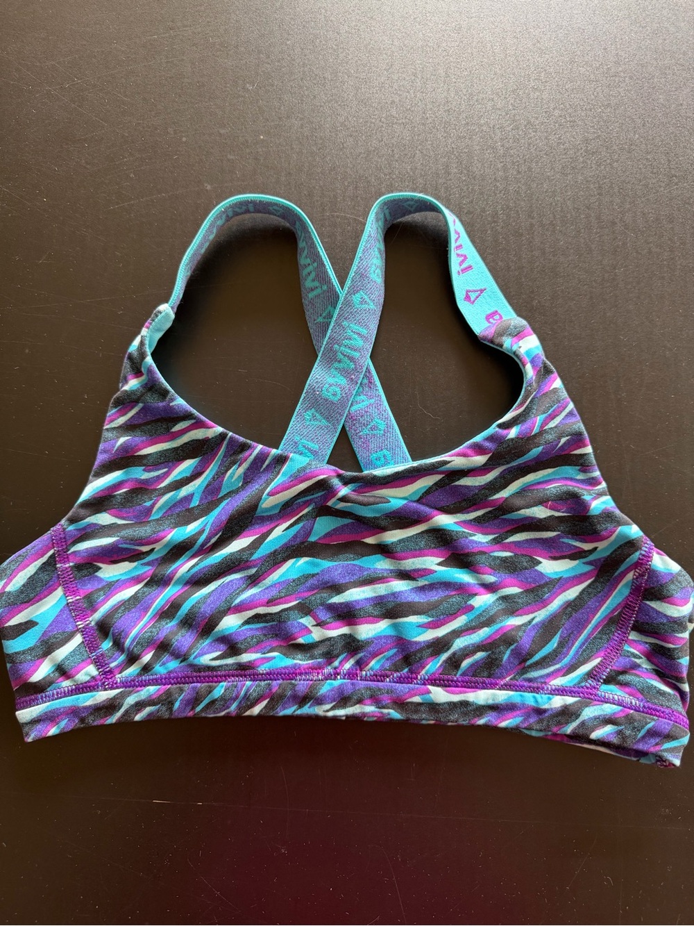 Ivivva Zebra-Print Sports Bralette in Teal & Purple
